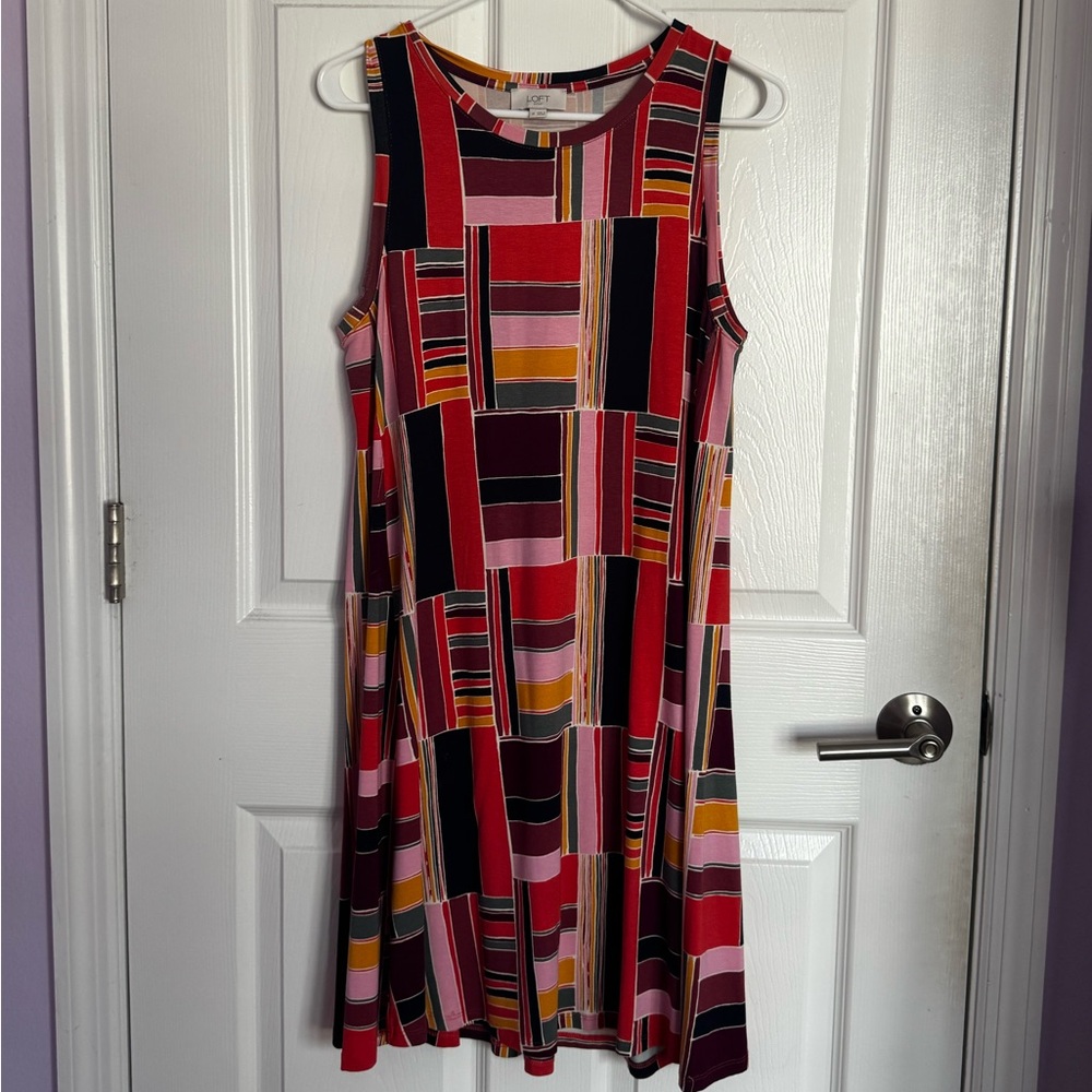 LOFT Red and Black Sleeveless Maxi Sundress